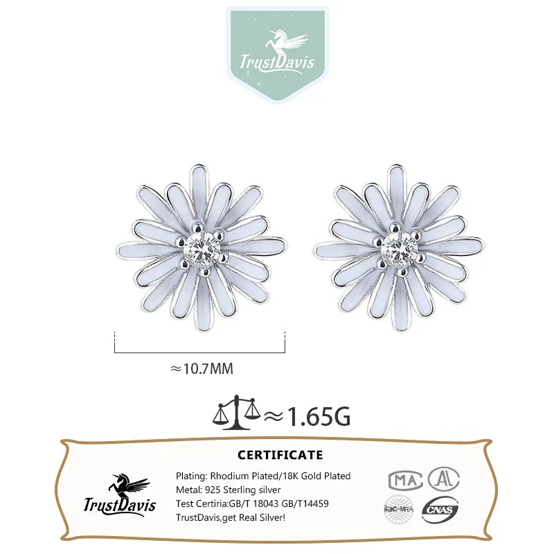 TrustDavis 2024 Real 925 Sterling Silver Sweet Chrysanthemum Flower Stud Earring for Women Wedding Party Jewelry Gift DS4027