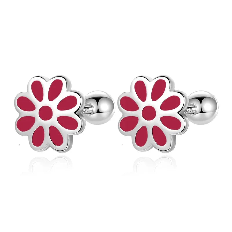 TrustDavis Real 925 Sterling Silver Casual Glaze Flower Screw Stud Earrings For Women Wedding Valentine's Day Jewelry DS4591