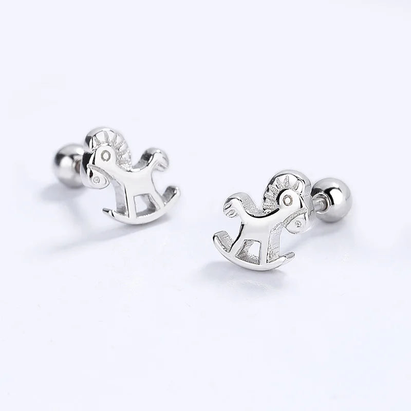 TrustDavis Real 925 Sterling Silver Sweet Trojan Horse Screw Stud Earrings For Daughter Girls Birthday Gift Fine Jewelry DG0159