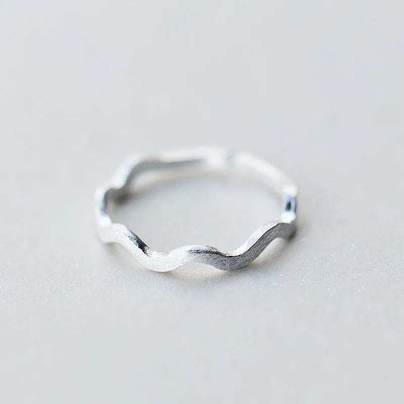 TrustDavis 100% 925 Solid Real Sterling Silver 925 Waves Cocktail Ring Opening Sizable 5 6 7 Womens Girls Kids Xmas Gift AZ03