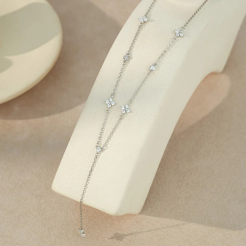 Flower Tassel Zircon Necklace for Women Daily Wear Jewelry Gift DS4987