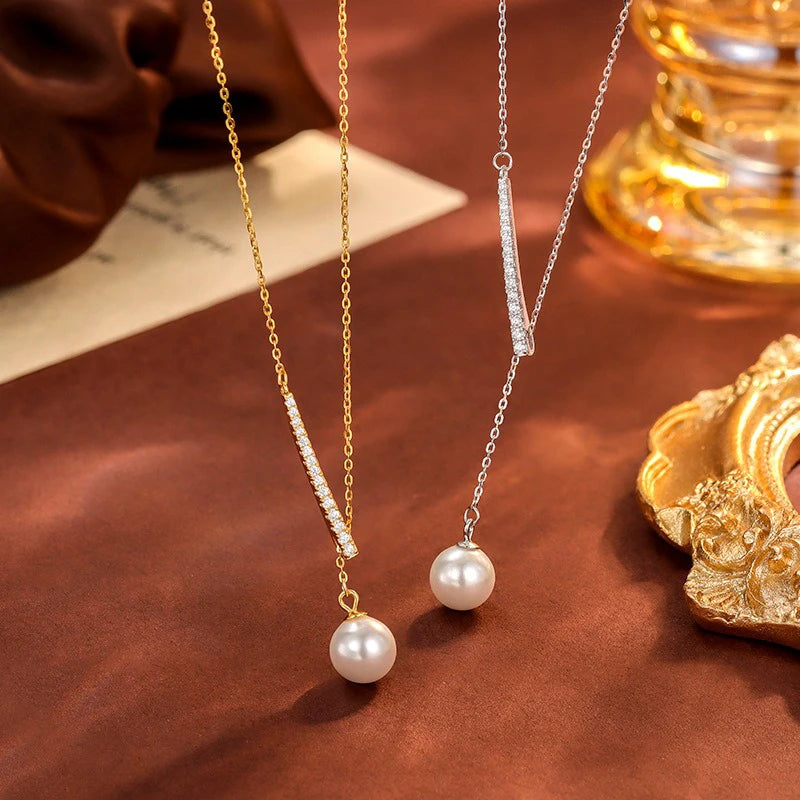 TrustDavis 925 Sterling Silver Women's Fashion and Simple Y-Shaped Pearl Adjustable Necklace for Women Girls Jewelry Gift DS4265