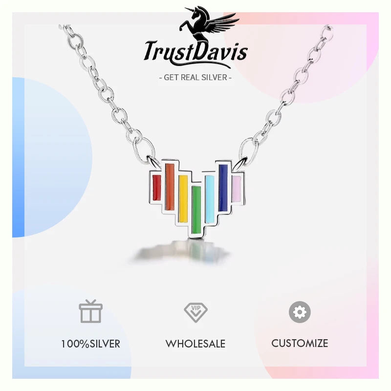 TrustDavis Real 925 Sterling Fashion Sweet Romantic Colour Heart Love Clavicle Necklace For Women Wedding Party Jewelry DA1576