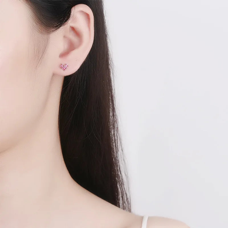 TrustDavis Real 925 Sterling Silver Heart CZ Beads Screw Stud Earring For Women Wedding Anniversary Fine Original Jewelry DA2783