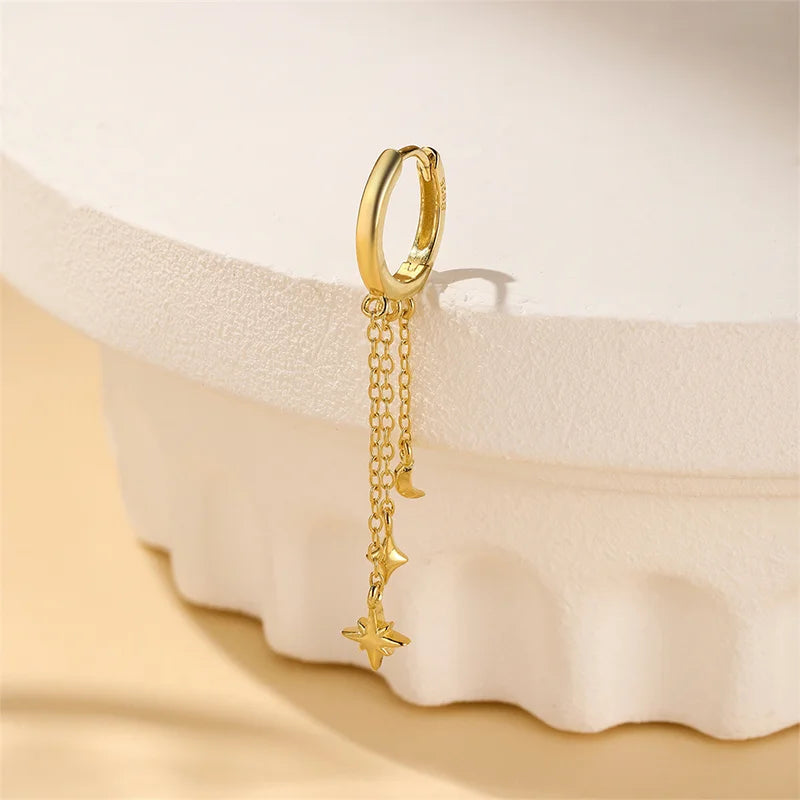Star and Moon Diamond-Studded Tassel Earrings DS4833