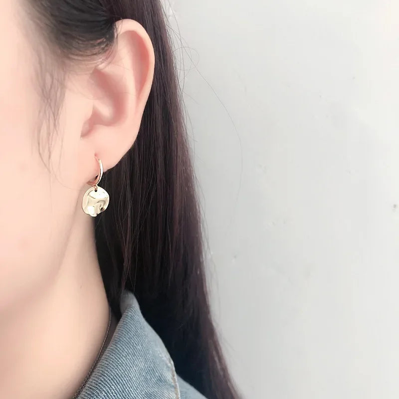 TrustDavis Real 925 Sterling Silver Sweet Geometric Round Uneven Pendant Hoop Earrings For Women Wedding Party Jewelry DA1133