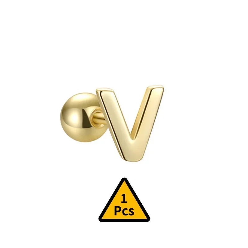 TrustDavis Real 925 Sterling Silver Stud Earrings 26 Letter CZ Screw Beads For Women Children Baby Minimalist Jewelry DA2559