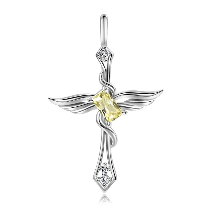 TrustDavis Real 925 Sterling Silver Women's Birthday Necklace Angel Wing Cross Necklace for Women Birthday Gift Jewelry DS4213