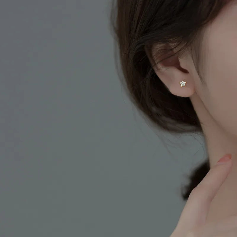 TrustDavis Real 925 Sterling Silver Mini Star CZ Screw Stud Earrings For Women Children Baby Girls Minimalist Jewelry DA2325