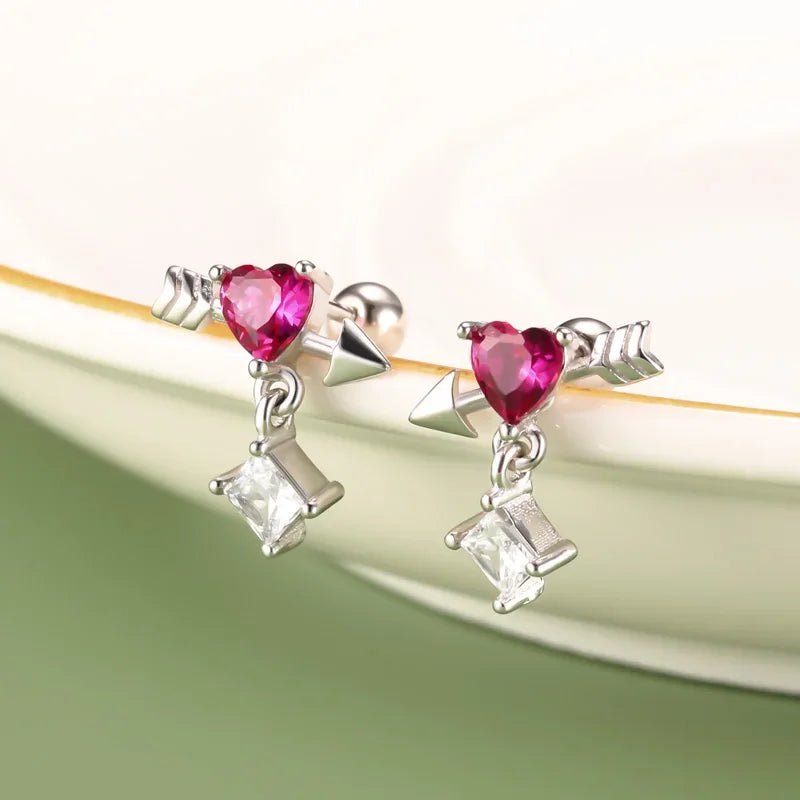 Heart Arrow Shiny Screw Stud Earrings DF236