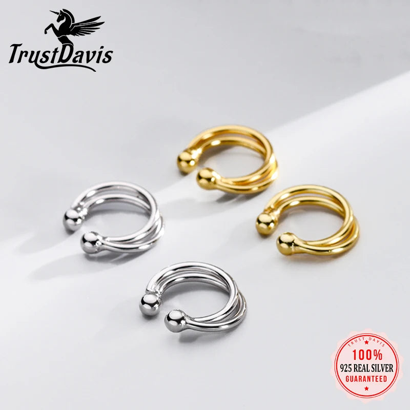 TrustDavis 925 Sterling Silver Geometry Clip Earrings for Women Daugther Girls Party Anniversary Fine S925 Jewelry DS4269