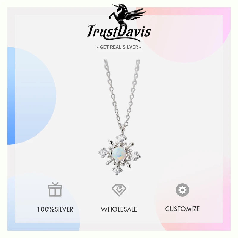 TrustDavis Real 925 Sterling Silver Fashion Elegant Set with Diamonds Snow Necklace for Women Jewelry DB154