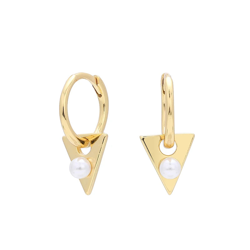 TrustDavis 925 Sterling Silver Women's Fashion Sweet Geometric Triangle Pearl Hoop Earrings for Women Girls Jewelry Gift DS4325
