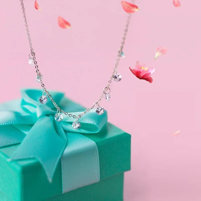 TrustDavis Real 925 Sterling Silver Fashion Sweet 4mm Dazzling CZ Charm Choker Necklace For Women Wedding Party Jewelry DA2718