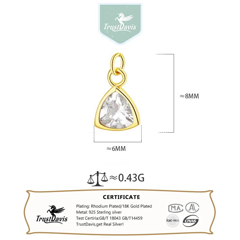 TrustDavis Real 925 Sterling Silver Women's Fashion Elegant Water Drop Color Zircon Necklace for Women Girl Gift Jewelry DS4221