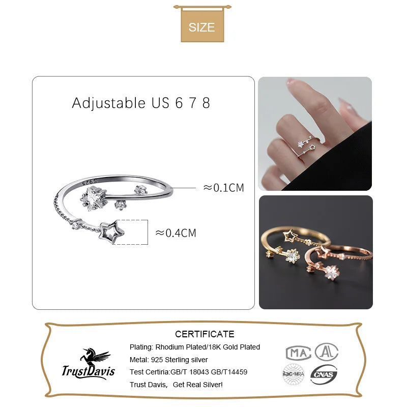 Star Opening Rings For Women Mother's Day Fine 925 Jewelry L200