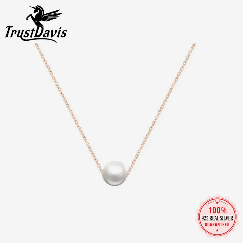 TrustDavis Minimalist 925 Sterling Silver Fashion Sweet 9mm Pearl Pendant Necklace For Women Party 925 Necklace Jewelry YQ193