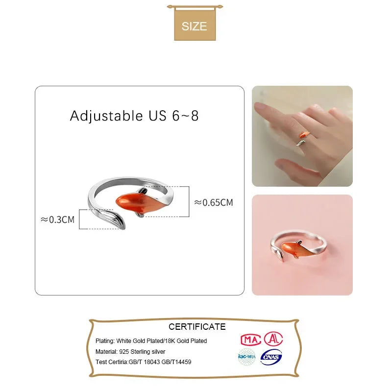 TrustDavis New 925 Sterling Silver Jewelry Opening Rings Size Fish Cocktail Ring Gift For Women S925 Ring Jewelry DD1004