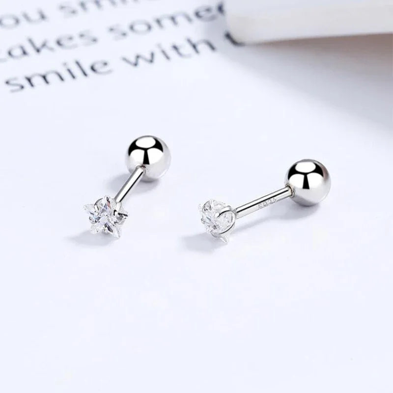 TrustDavis Real 925 Sterling Silver Fashion Sweet Star Shiny CZ Bead Screw Stud Earrings For Women Wedding Fine Jewelry DA2489