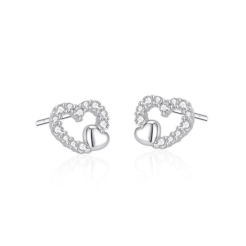 TrustDavis 925 Sterling Silver Women's Fashion Zircon Heart Hollow Earrings and Necklace Set for Women Girls Jewelry Gift DS4432