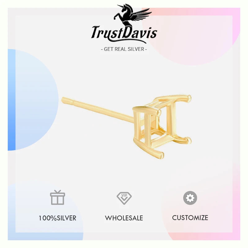 TrustDavis Real 925 Sterling Silver fashion Four clawed square earring ear rest Handmade DIY Accessories Wholesale DZ1761