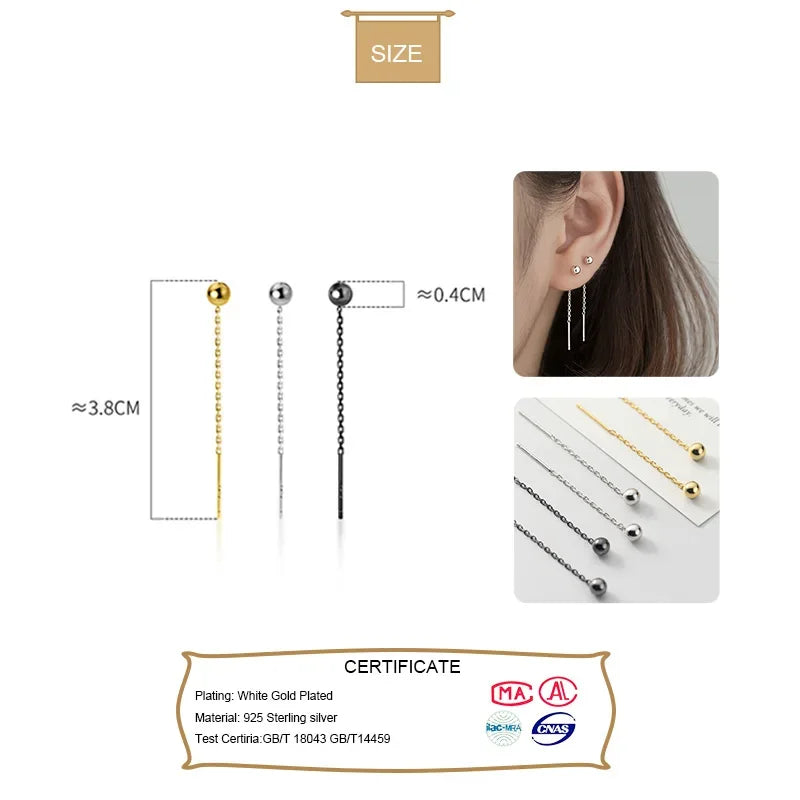 Trusta minimalist 925 Sterling Silver Stud Earring Little Bead Linked 4cm Stick For Women Creative Fashion Silver Jewelry DA866