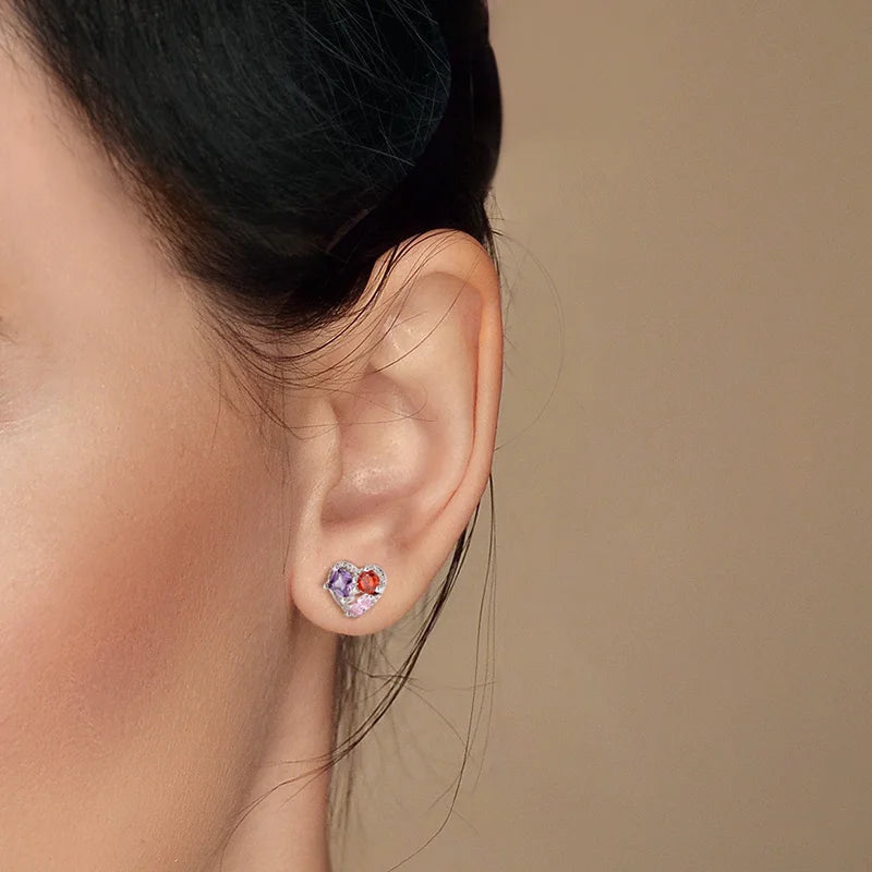 TrustDavis Authentic 925 Sterling Silver Color Heart Stud Earrings for Women Girls Kids Birthday Gift Jewelry DS3905