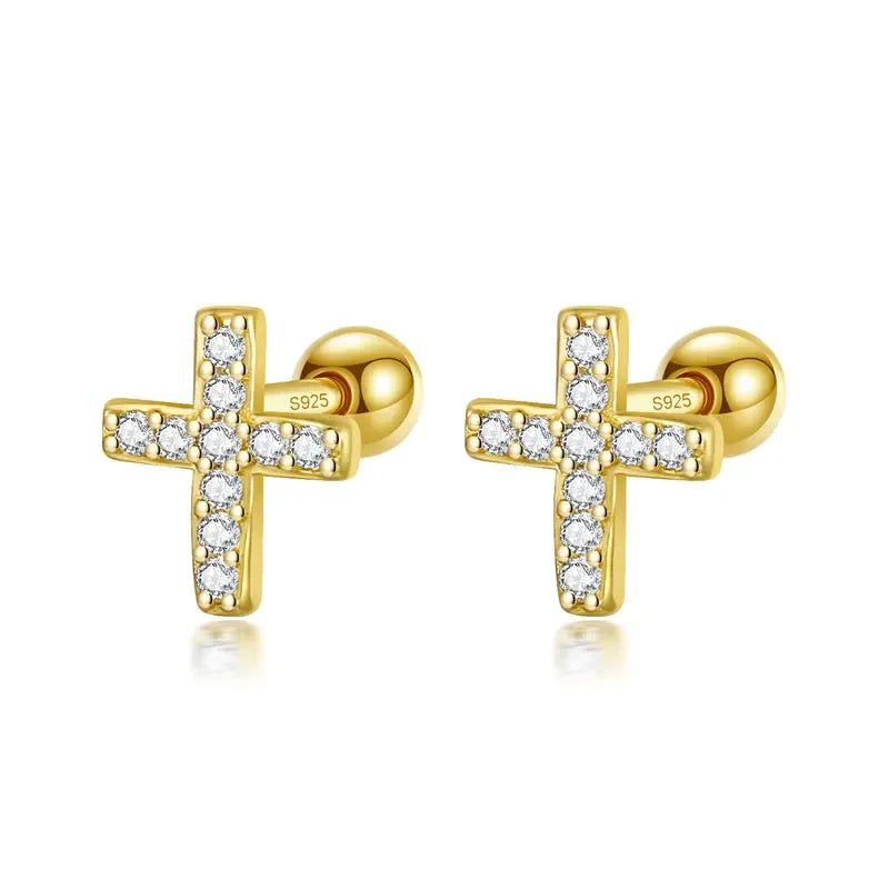 Cross Bead Screw Stud Earrings DA2863