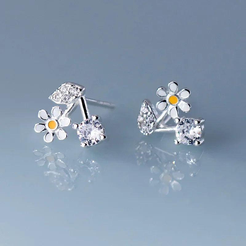 TrustDavis Girls Real 925 Sterling Silver Sweet Flower Daisy Stud Earring Gift for Women Girl Fine Jewelry Gift DS4100