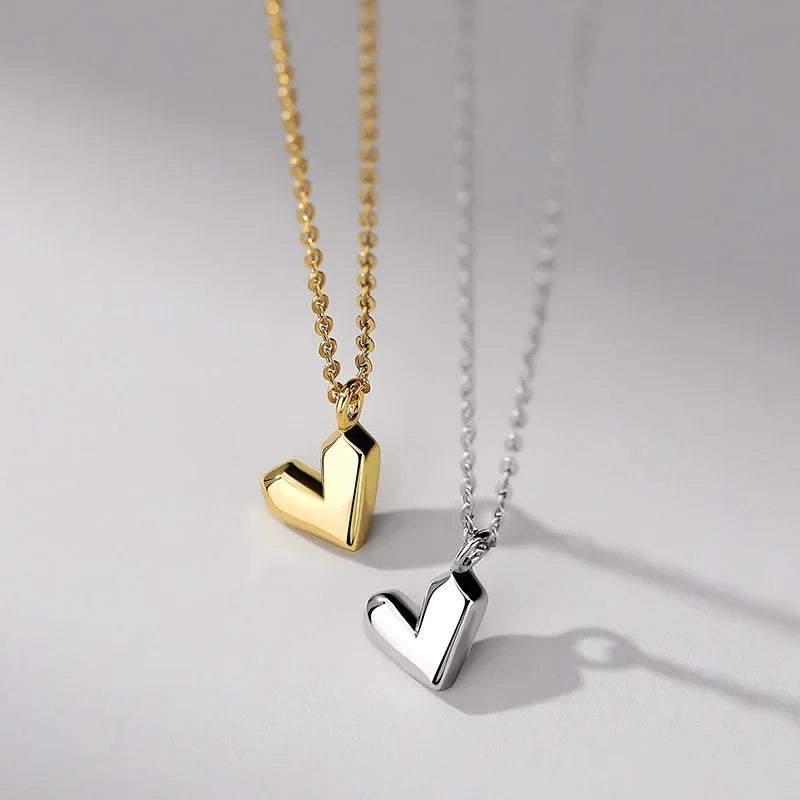 Real 925 Sterling Silver Romantic Geometric Section Heart Necklace LB058