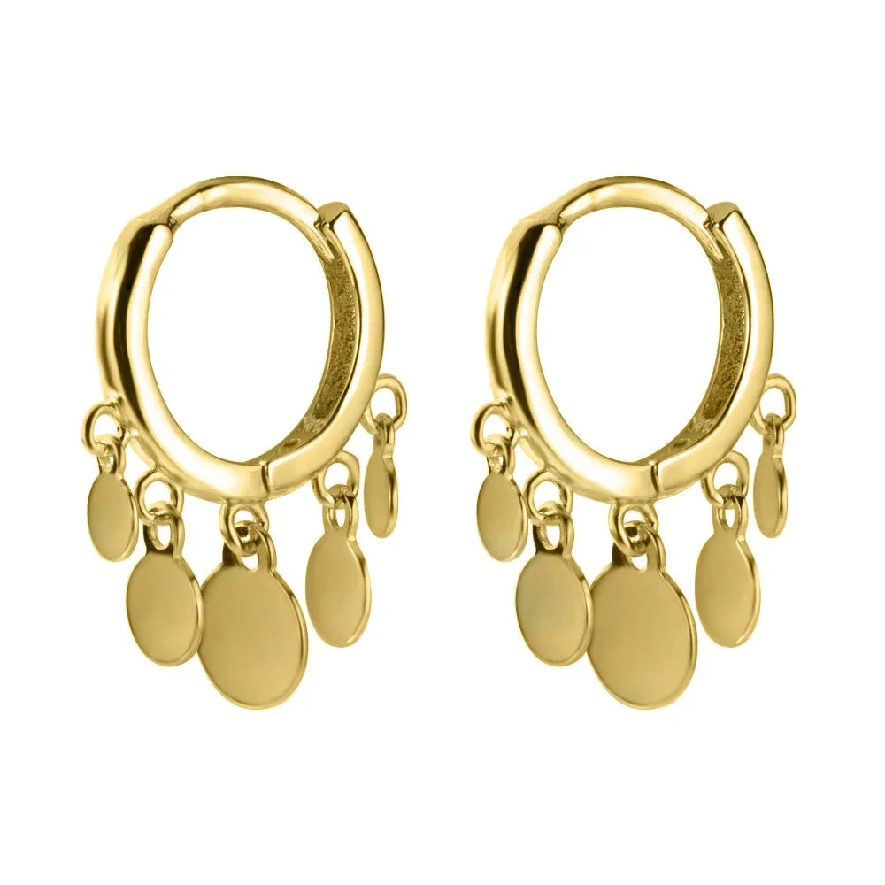 TrustDavis Hot Sale 925 Sterling Silver Round Disc Tassel Pendant Hoop Earrings For Women Girls Party Daily Wear Jewelry DA2429