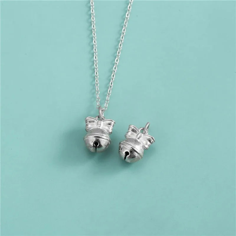 TrustDavis Real 925 Sterling Silver Sweet Bow Shaped Bell Pendant Handmade DIY Necklace Bracelet Accessories Fine Gift DZ1644
