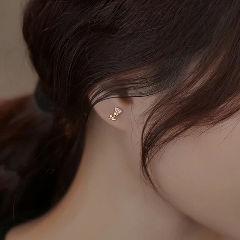 TrustDavis Girls 925 Sterling Silver Elegant Flower Stud Earrings For Women Daughter Girls Birthday Gift Jewelry DS4181