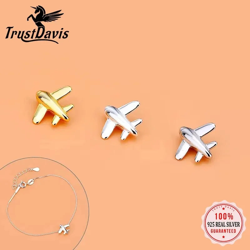 TrustDavis Real 925 Sterling Silver Plane Aircraft Pendant Handmade DIY Necklace Bracelet Accessories Fine 925 Jewelry HY656