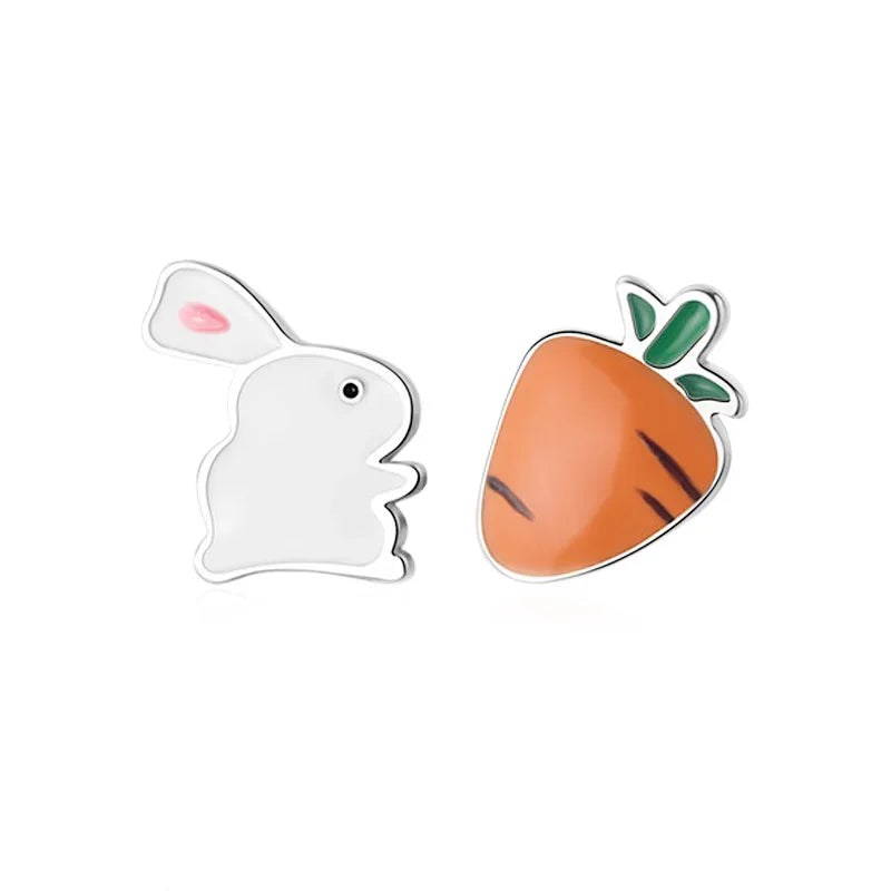 TrustDavis Real 925 Sterling Silver Fashion Cute Small Glaze Rabbit Turnip Stud Earrings Gift For School Girls Teen Lady DS155