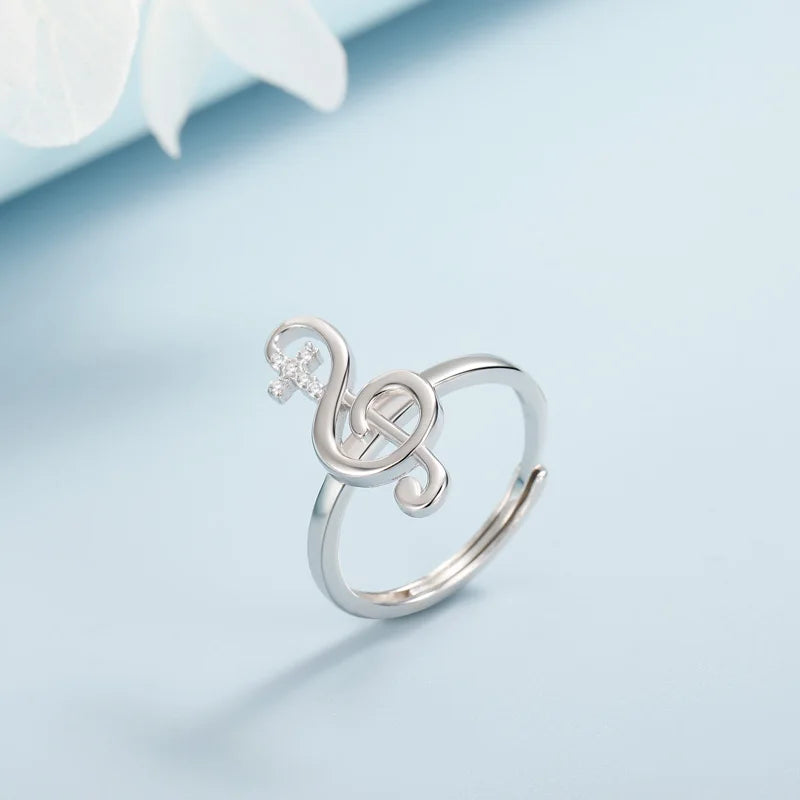 TrustDavis Silver Ring Sweet Music Notes 9825 Sterling Silver Cocktail Opening Ring for Women Gril Party Fine Jewelry DF2126