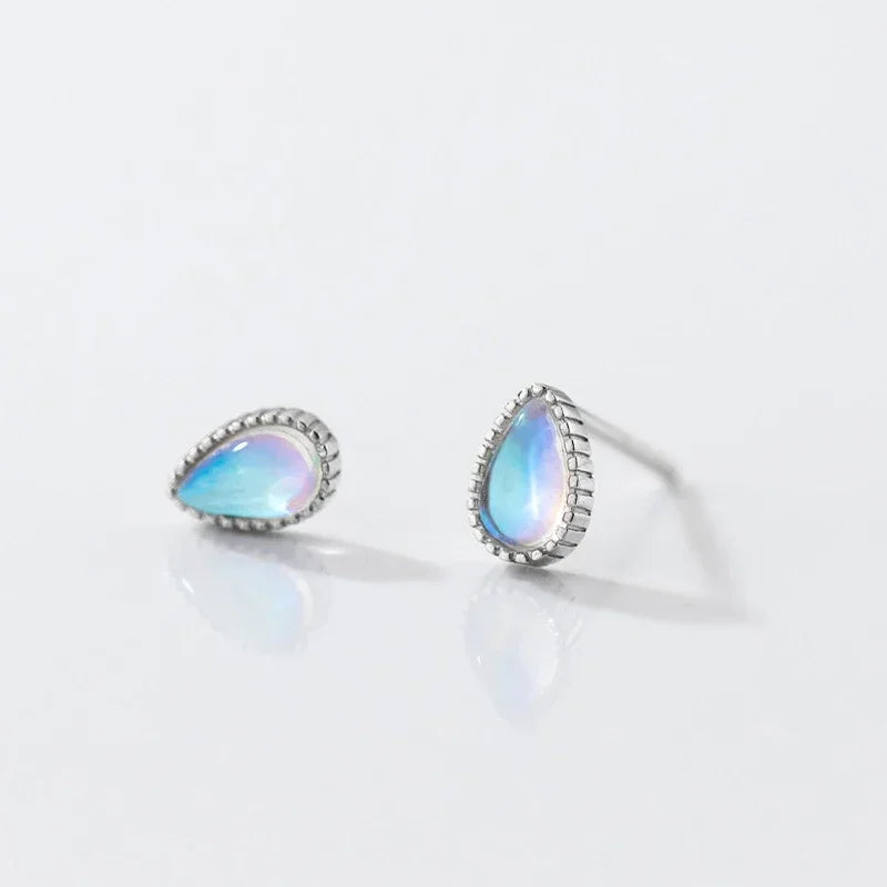 Real 925 Sterling Silver Moon Stone Stud Earrings DS4367