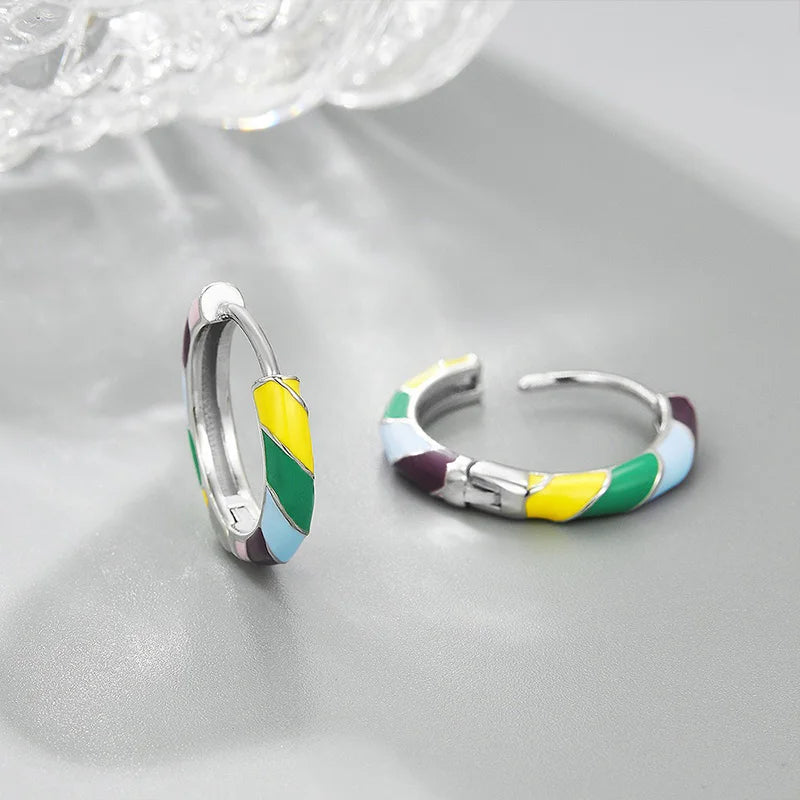 TrustDavis 925 Sterling Silver Women's Fashion Sweet Rainbow Circle Hoop Earrings for Women Girls Jewelry Gift DS4409
