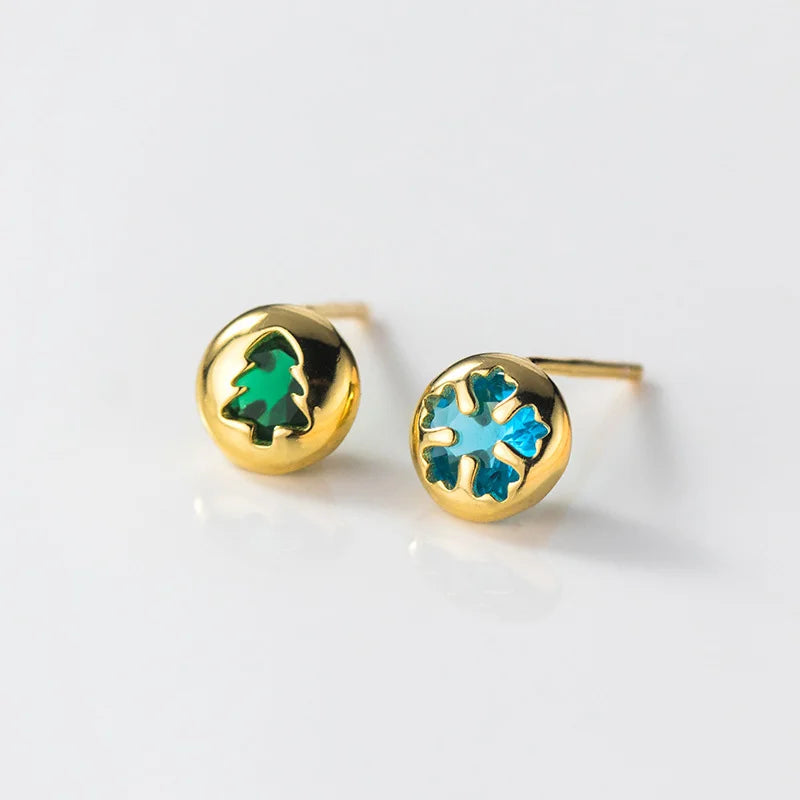 TrustDavis 925 Sterling Silver CZ Snowflake Stud Earrings Christmas Tree Girls Fine S925 Wholesale Jewelry DS3881