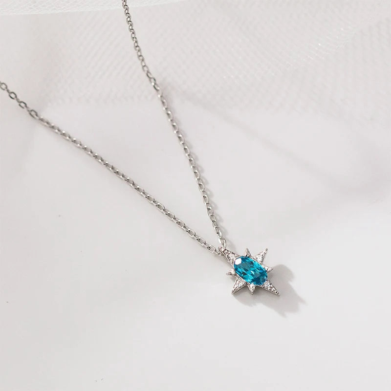 TrustDavis Real 925 Sterling Silver Fashion Charm Eight-pointed Star Necklace for Women Wedding Birthday Fine Jewelry DS4163