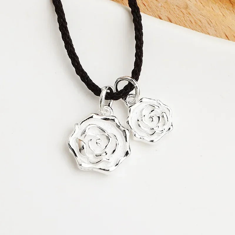 TrustDavis New Fashion Real 925 Sterling Silver Trendy Romantic Rose Charm Pendant Handmade DIY Accessories Wholesale DZ1681