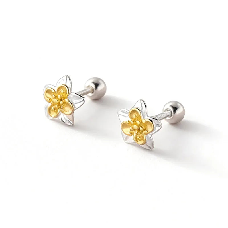 Two-tone Flower Screw Earrings DS4893