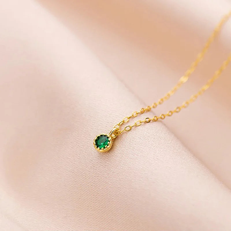 TrustDavis Real 925 Sterling Retro Mini Green Diamond Silver Necklace for Women Wedding Party 925 Necklace Jewelry DA1631