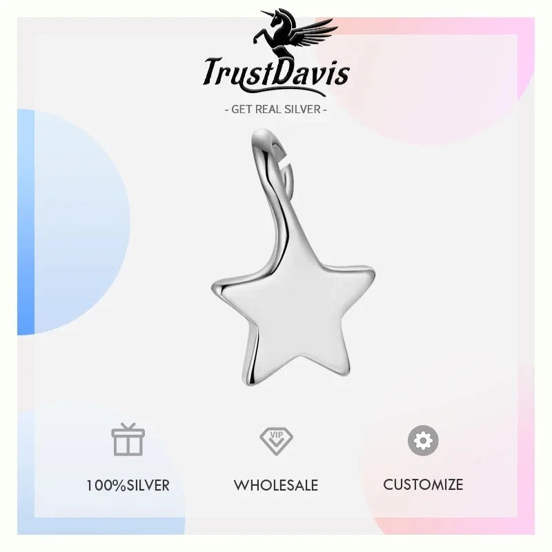 TrustDavis Real 925 Sterling Silver Star Pendant Handmade DIY Necklace Bracelet Accessories for Children Jewelry Fine DH0018