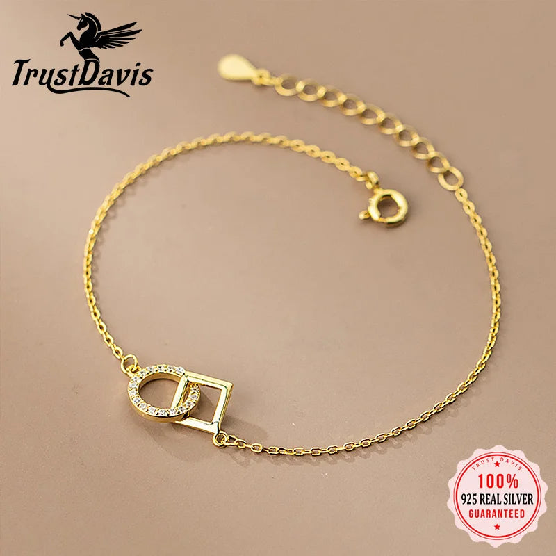 TrustDavis Real 925 Sterling Silver Bracelet For Women Wedding Valentine's Day Round Square Shiny CZ Fine Fashion Jewelry DA2975