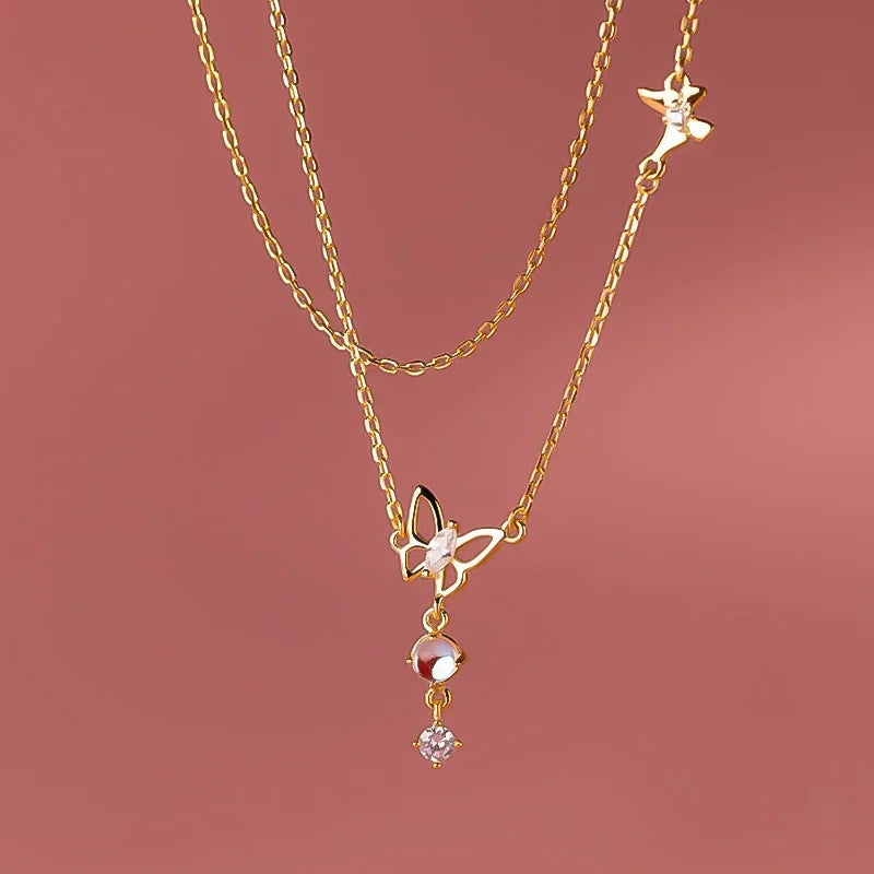 TrustDavis Women 925 Solid Sterling Silver Romantic Butterfly Necklace for Lady Girls Birthday Gift Fine S925 Jewelry DS4203