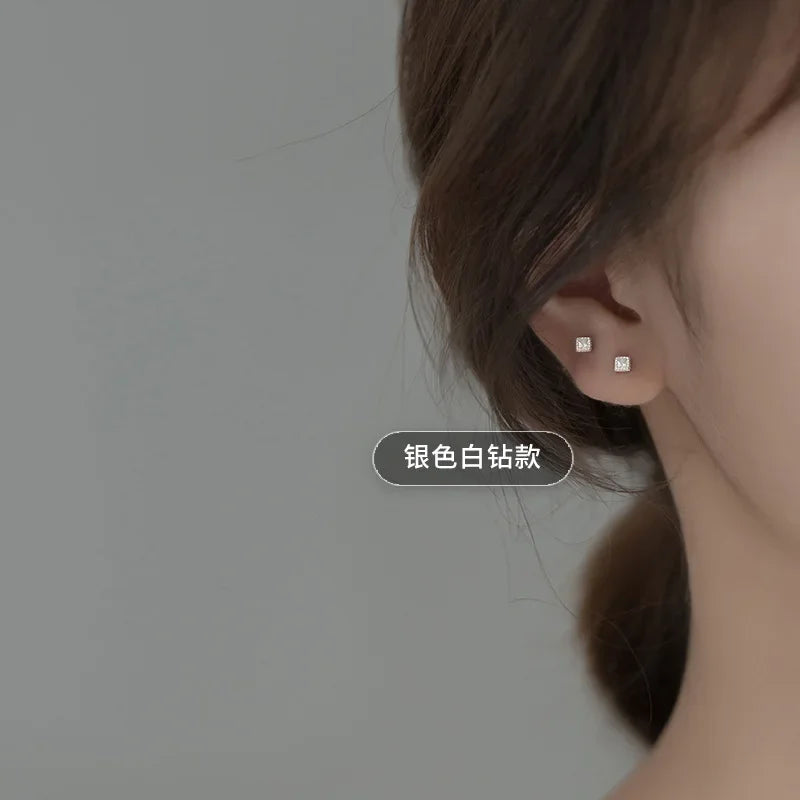 Square Shiny Screw Stud Earrings DB1090