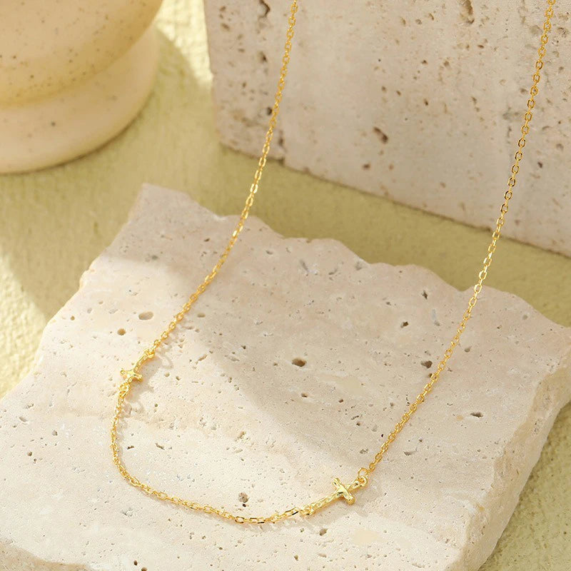 TrustDavis Real 925 Sterling Silver Fashion Cross-shaped collarbone layered necklace for Women Girls Gift Fine Jewelry DS4689