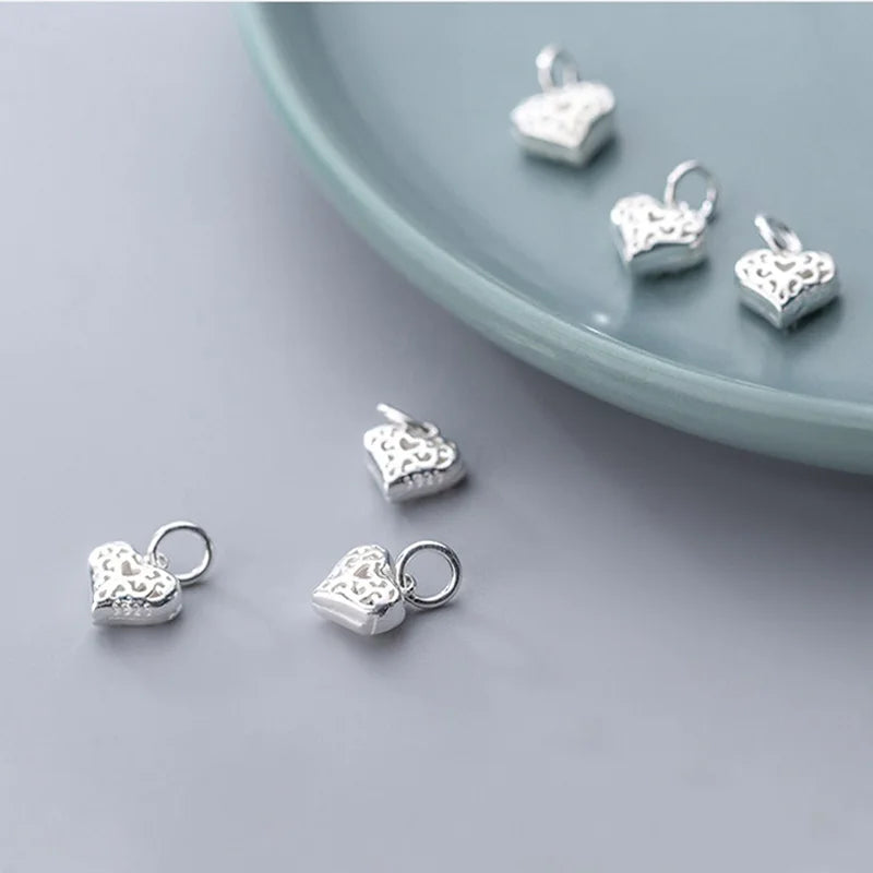 TrustDavis New Real 925 Sterling Silver Fashion Simple Hollow Heart Charm Pendant Handmade DIY Accessories Wholesale DZ1723