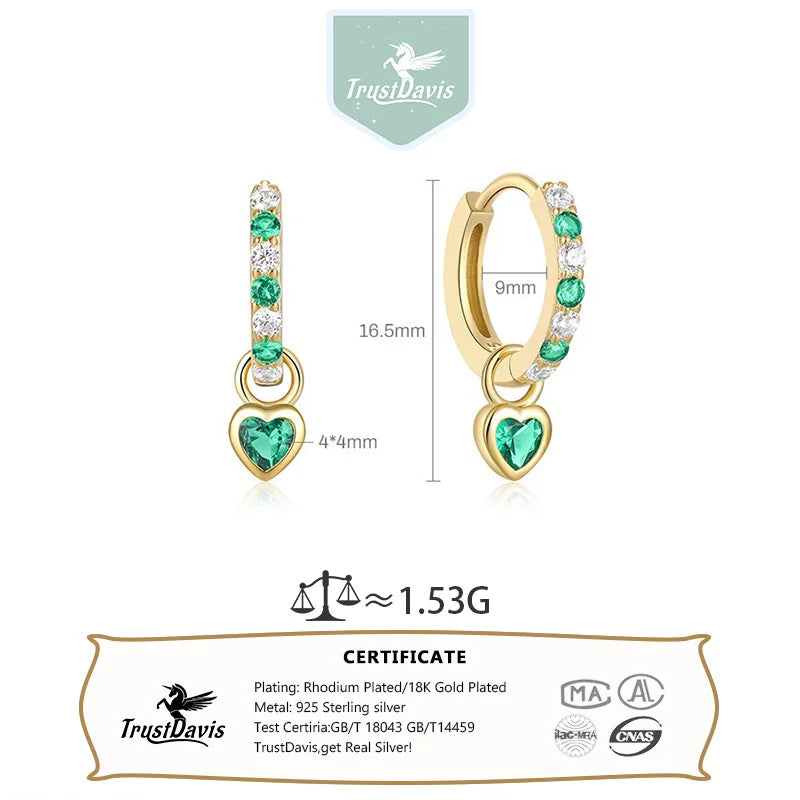 TrustDavis Real 925 Sterling Silver Fashion Simple Heart-shaped Earrings Zircon Love Earrings for Women Gift Jewelry DS4207